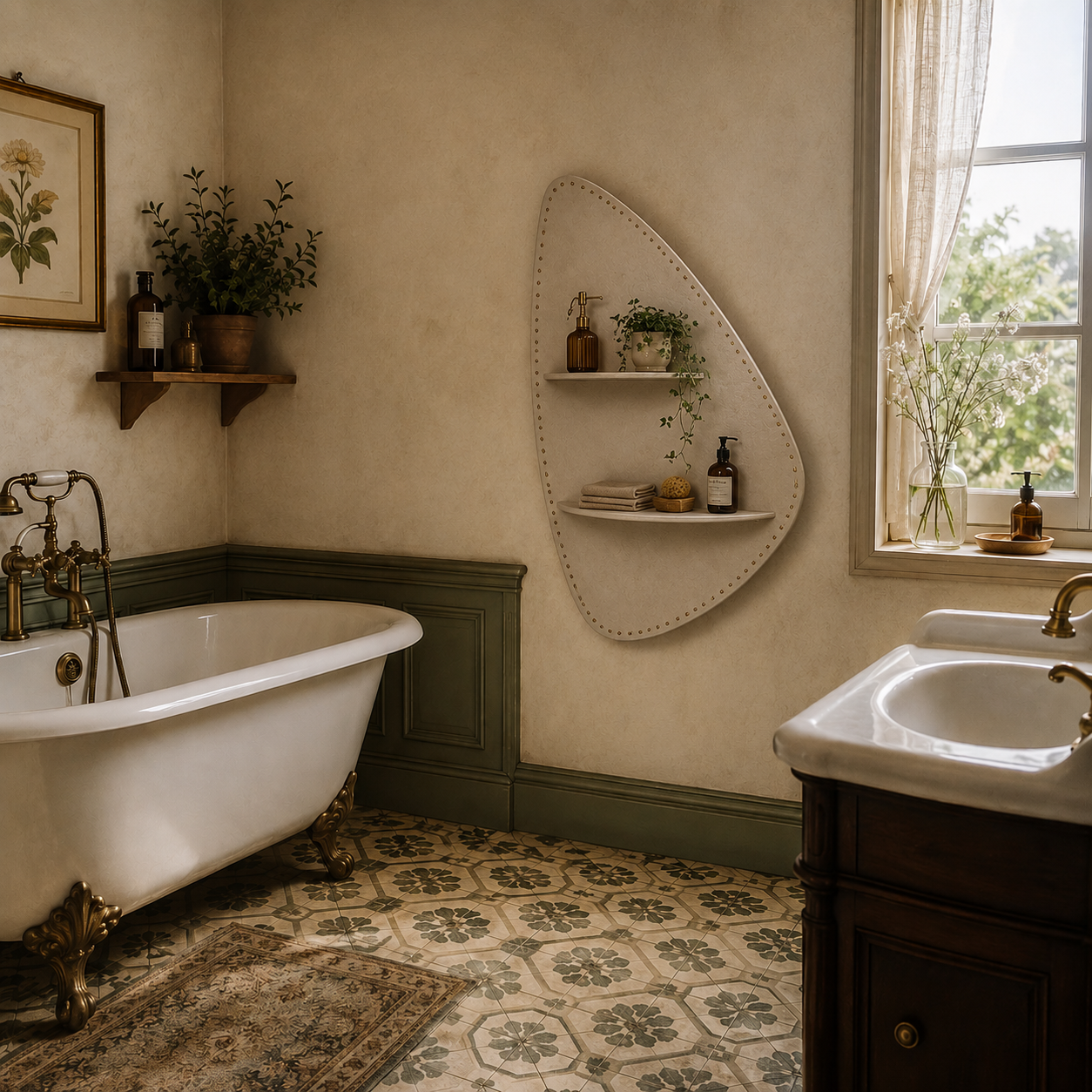 Radiador vintage del autor para baño con estanterias